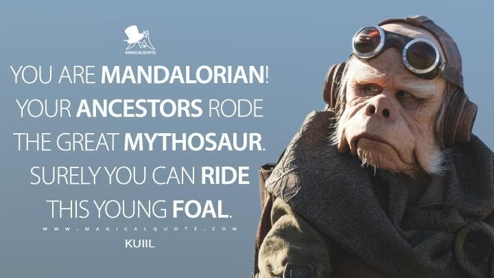 You are Mandalorian! Your ancestors rode the great Mythosaur. Surely you can ride this young foal.